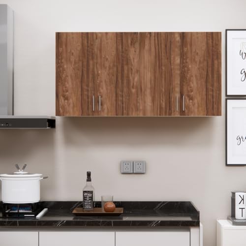 Furnesta 4-Door Modular Kitchen Wall Cabinet, Slated Grey, Engineered Wood, French Cleat Mount, Storage