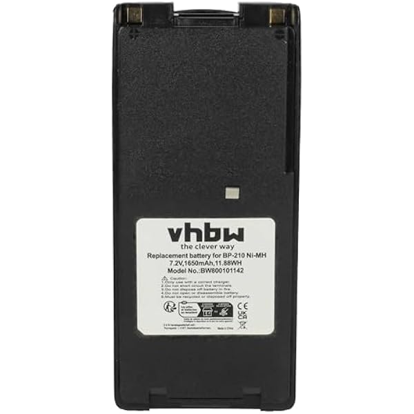 vhbw Сменный аккумулятор Icom BP-210N, BP-211, BP-210, BP-209N, BP-209 для радиостанции (1650mAh, 7.2V, NiMH) + клипса