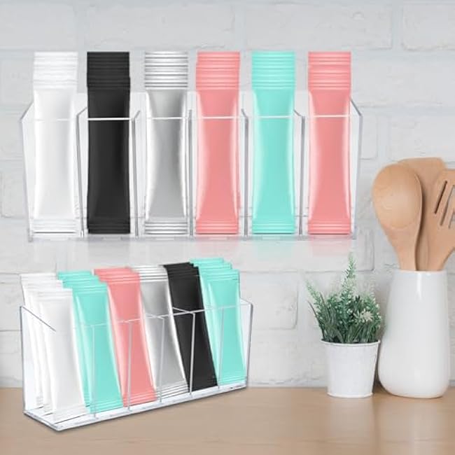 Klmnop 2 Pcs Acrylic Drink Packet Organizer, Water Drink Packet Holder with Removable Divider, Wall Mount Water Flavor Packet Storage Container for Refrigerator Bins Cabinets(Clear)