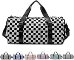 Checkered Sports Duffel Bags for Women/Men, Gym Bag with Shoes Compartment & Wet Pocket, Dance Bag for Girls,Traveling Overnight Bag Weekender Bag (Black)