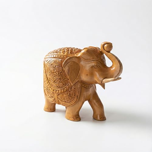 Image of EL05 Temple Elephant Statue 6 Inch Premium Handcrafted Kadam Wood Elephant Idol with Left Leg Forward for Home Mandir Pooja & Living Room Decor Office Traditional Indian Gifting - Pack of 1
