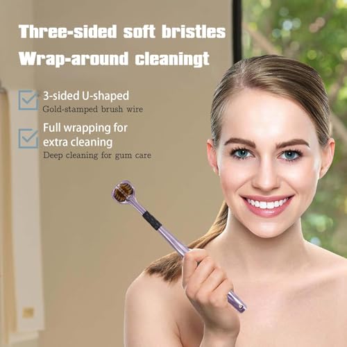 Guyode 6 Stück 3-Sided Zahnbürste, Toothbrush mit Weichen Sanfte Borsten für Erwachsene, Reisezahnbürste mit Zungenschaber, Kinderzahnbürste mit Komfortgriff, Zahnpflege-Set, 4 Farben – Bild 6
