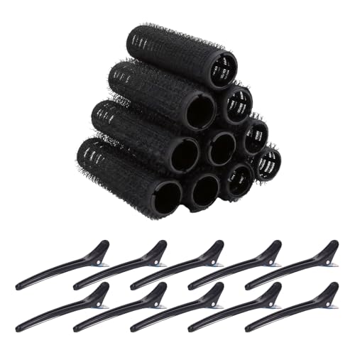 Image of 10 Pack 15mm Small Hair Rollers, With 10 Black Clips Tools, Hair Rollers With Clips, Hair Rollers Medium Salon Fashion Self Grip Small Hair Curlers For Easy Styling Effortless Curls Waves (Black)