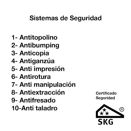 Miniatura 3 de M C Move Bombín Cerradura Anti Topolino Leva Larga Doble Embrague Seguridad Máxima Skg 3 Estrellas 32x32mm Anti Bumping Anti Taladro Color Dorado 5 Llaves Incluidas