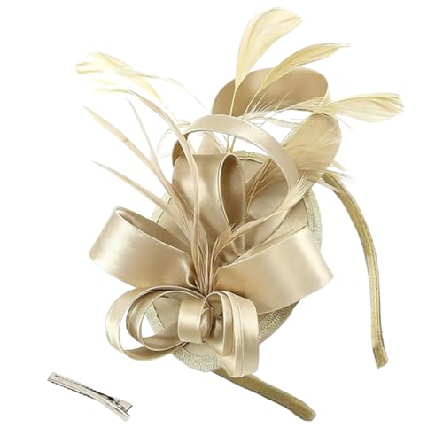 KxrTpx Gold Fascinator Fascinators for Weddings Feather Headpiece with Fascinator Clip Small Fascinator Hat for Women Wedding Hats and Fascinators Champagne Design