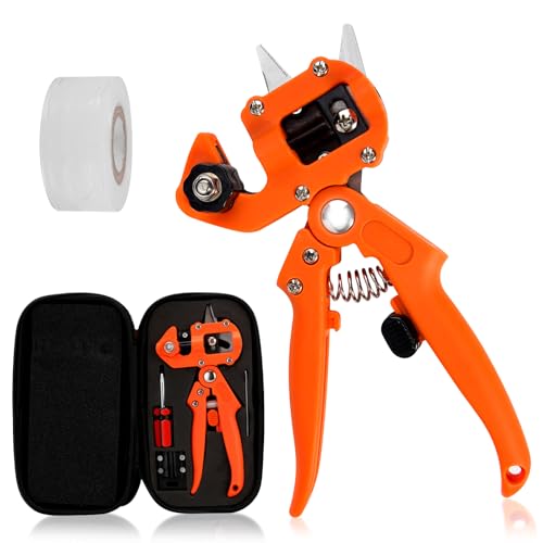 Forbici ad innesto, Kit di Attrezzi per Innesto, Per potare e innestare facilmente foglie, rami e piante da giardino Cesoie professionali con astuccio e Rotoli di Nastri per innesto(Arancione)