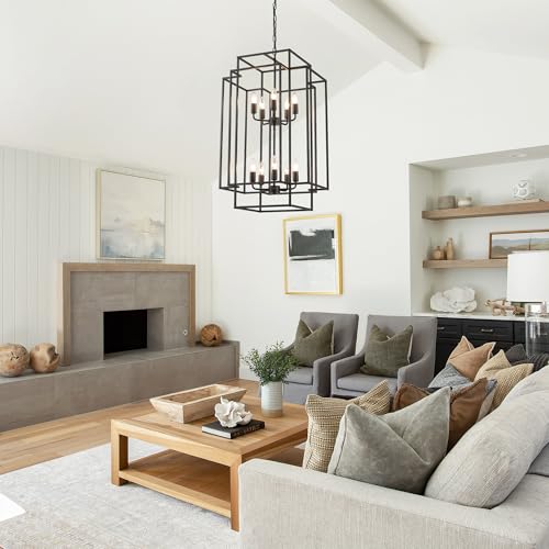 Xuridongsheng Large Lantern Chandelier for Entryway Foyer, 2-Tier Matte Black Cage Chandelier, 10-Light Hanging Light Fixture for High Ceiling Staircase Living Room by Xuridongsheng - Image 7