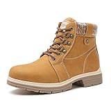 Winter Snow Hiking Boot for Women - Casual Brown Combat Non-slip Work Ankle Boot Clearance Backpacking Boots Leather Waterproof Hiking Shoes Wedge Platform Heel Booties LMW18-CAMEL-7.5