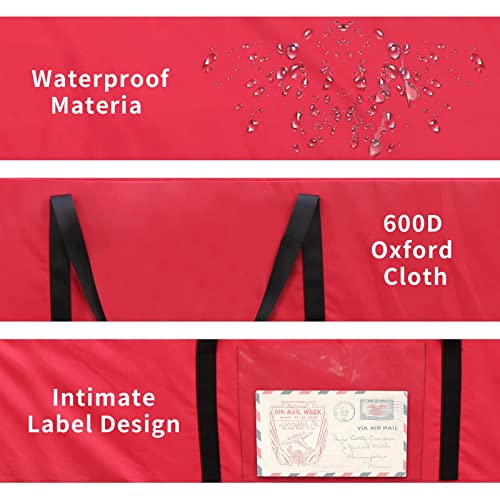 Navtue Waterproof Christmas Tree Storage Bag- Fits Up 10 Ft Tall Artificial Trees-68Inch X 20Inch X 30Inch-600D Oxford Material Durable Reinforced Handles & Dual Zipper&Transparent Pocket, Red #TOP3