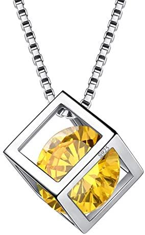 Aurora Tears November Birthstone Necklaces Women 925 Sterling Silver 3D Cube Crystal Nov. Birth Stone Pendant Cubic Zirconia Birthday Pendant Girls Charm Dating Gift Jewelry DP0028N