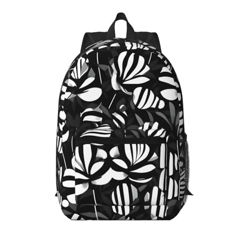 Sac à la mode multi-poches 43,2 cm imprimé floral noir et blanc pour ordinateur