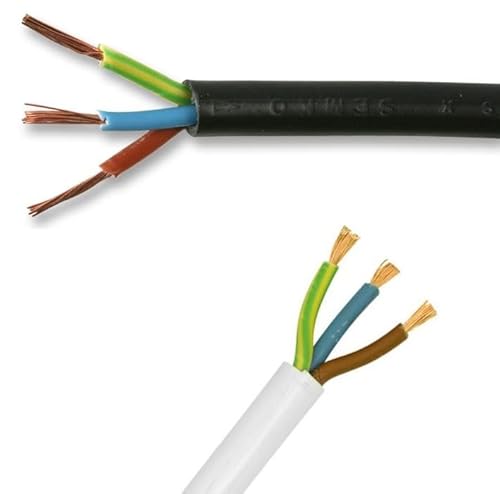 WCC® 2183Y 0.5MM 0.75MM 3 Core Insulated Flexible Cable - Black White Cable - Basec Approved (Black, 0.75MM - 5 Meters)