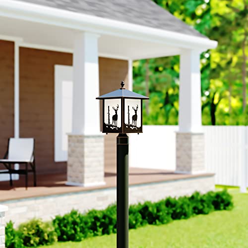 Image of VAXCEL Bryce 1L Bronze Rustic Outdoor Deer Tree Post Light White Glass