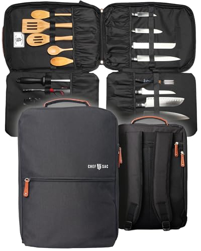 Chef Knife Bag | Premium Knife Case | Waterproof Material | Chefs Case with 30+ Pockets for Knives & Utensils | Culinary Gifts For Chefs & Students | Sturdy Travel Knife Bag (Black)