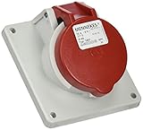 16 Ampere Mennekes 101100228 Grundlagen Semi Einbauleuchte EWG, Steckdosen, 400 V, 50 – 60 Hz, 16 A, 4-polig, IP 44, 90 mm x 100 mm Rahmen, 10, rot