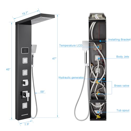 MENATT 5-in-1 LED Shower Panel Tower System Stainless Steel Black by MENATT - Image 7