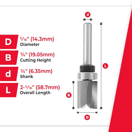 Image of Amana Tool - 45361 Carbide Tipped Flush Trim Plunge Template 9 /16 Dia x 3 /4 inch x 1 /4 Sha