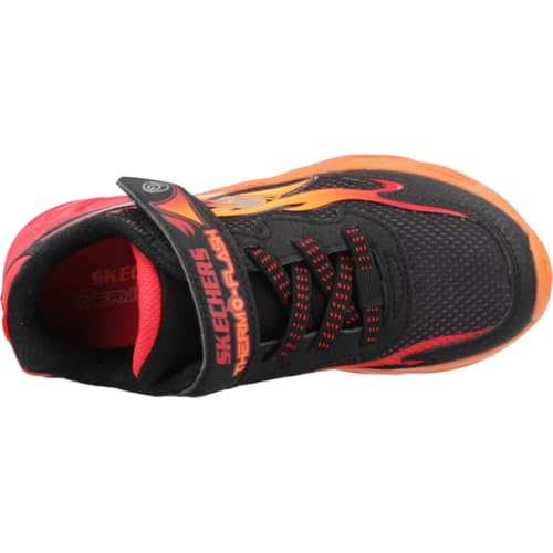 Skechers Garçon Thermo-Flash Heat-Flux baskets, Black Synthetic / Mesh / Red & Orange Trim, 35 EU
