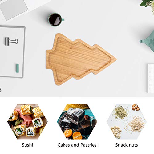 Pretyzoom Wooden Appetizer Tray Christmas Tree Shaped Sushi Serving Tray Japanese Sashimi Plate Snack Dessert Candy Dish For Restaurant Home (11"X7.86") #TOP2