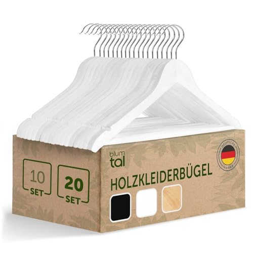 Blumtal Kleiderbügel Holz Weiß 20er Set - Holzbügel mit 360° drehbarem Metallhaken - Bügel aus Massivholz - Kleiderbügel Holz Weiss...