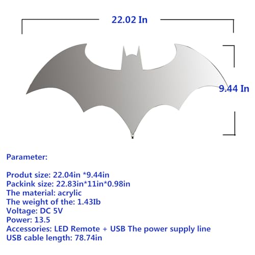 LED Bat Night Light Superhero Cool Signal Lamp with 16 Colors Remote Control Wall Sconce Acrylic Engraved Neon Sign LightDecor for Bedroom Party Room Wall (Black) — view 6
