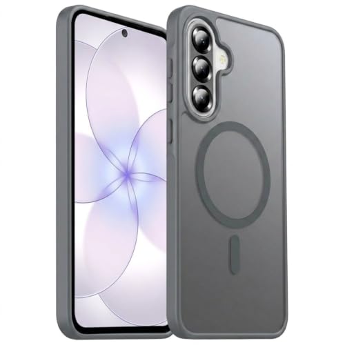 Image of Elzzi MagSafe Compatible Case for Samsung Galaxy A37 5G - Matte Shockproof Hybrid Protective Cover, Slim Anti-Fingerprint TPU+PC Back Case (Grey)