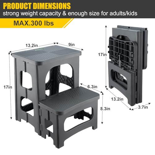 image for SENQI Folding 2-Step Stool for Adults Kids Non-Slip Collapsible Portab