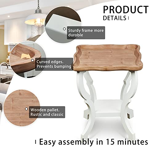 COVLON Farmhouse End Table, Natural Tray Top Side Table, Rustic Vintage Accent Table with Shelf for Living Room, Dinning or Small Spaces, Handmade, Modern, White - Thumbnail 6