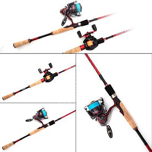 Eow Auroras 2 Pieces Spinning And Casting Fishing Rods, Length 6’&7’, 24T Carbon Rod Blanks, Cork Grips, Two Pieces Rod, Power M, Action Fast, Fresh & Salt Water Fishing #TOP5