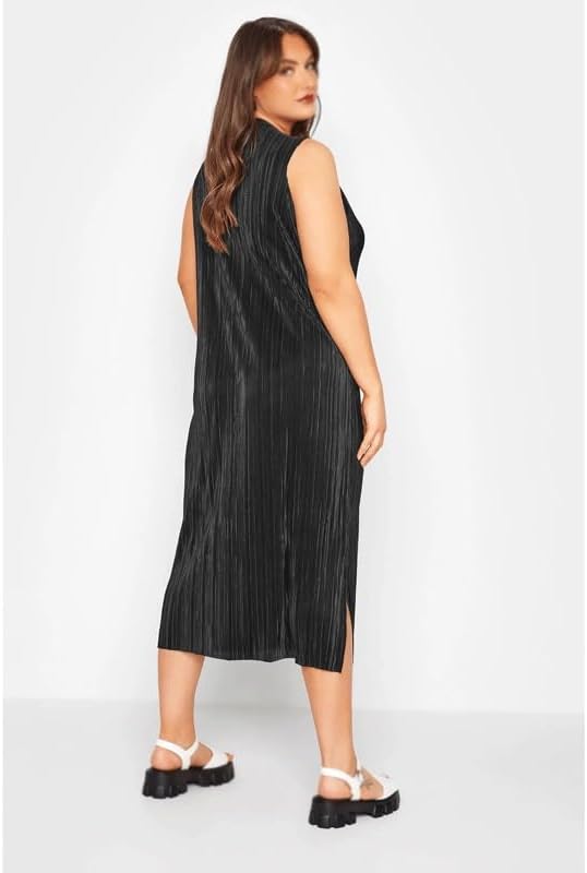 JSEIAJB Plisse Midi Dress Women Sleeveless Loose Casual Dress Side Slit Large Size Straight Office Dress(4X-Large)