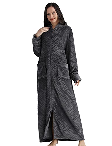 Peignoir long en polaire grande taille femme vêtement de nuit zippé chaud