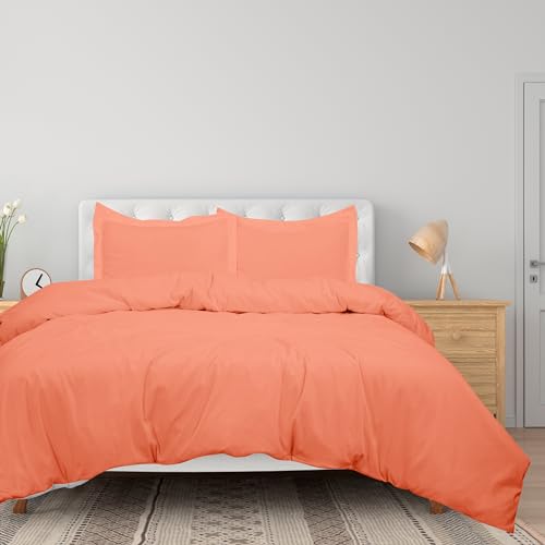 Image of ROYALE LINENS Coral Duvet Cover Twin Size - 2 Piece Bedding Comforter Covers - Zipper Closure - 1 Twin Duvet Cover 68x90 inches and 1 Pillow Sham - No Comforter Included