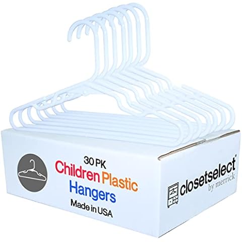 30 Pk Kids Children Hangers Plastic Made in USA, for Children, Infant, Toddler, Baby Clothes, White, 30 Pack Non-Slip Cover