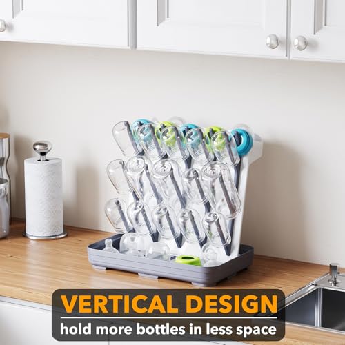 SpaceAid Abtropfgestell für Babyflaschen mit 20 Haken, platzsparendes Küchenflaschenregal, vertikaler Babyflaschenhalter, Organizer für Arbeitsplatte, Aufbewahrungszubehör (weiß und grau)