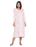 Casual Nights Women's Floral Long Sleeve Sleep Dress Full Length Henley Nightgown, Butterfly Pink,...