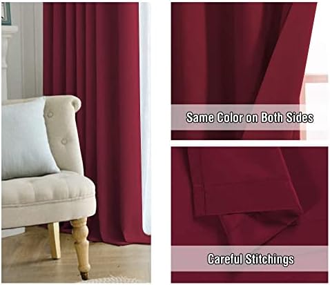 BellaHills Blackout Curtains Room Darkening Thermal Insulated Blackout Pencil Pleat Window Curtain for Living Room, 46 x 72 Inch Burgundy 2 Panels