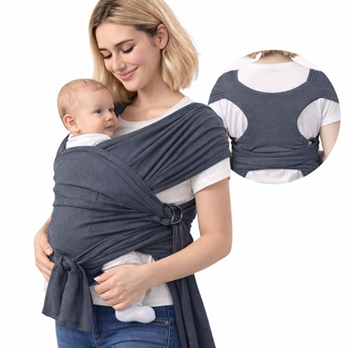 SKY & ZEN Tragetuch Baby Neugeborene – Vorgebundenes Babytragetuch ab Geburt, elastisches Tragetuch ohne Binden – Babytrage bis 15 kg, stufenlos verstellbar über Metallringe