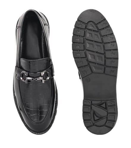 Image of MACTREE Croco Print Leather Slipon Loafers for Men | Chunky Sole Loafers