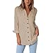 Produktbild ESAILQ Damen Loose Button Long Shirt Kleid Baumwolle Casual Tops Bluse(M,Khaki)
