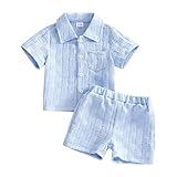 UUAISSO Baby Jungen Sommeroutfits Hemd mit Kragen Kurzarm Oberteil Kontrastfarben Shorts Set Kleidung für Babys von 3 Monaten bis 4 Jahren Blau 2-3 Jahre