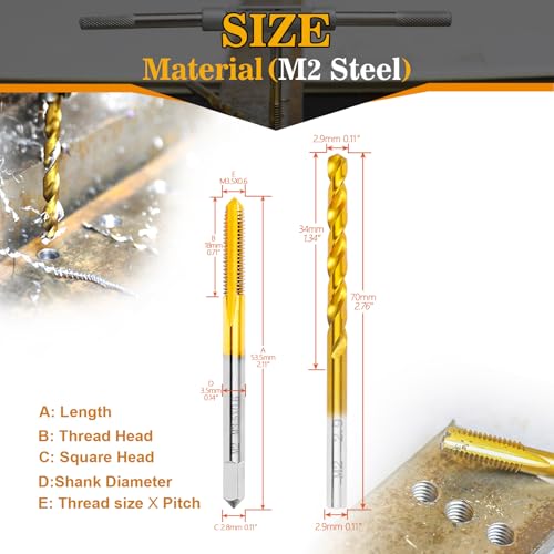 Image of M3.5x0.6 Tap and 2.9mm Drill Bit Kit, M2 HSS Metric Drill and Tap Set, Combination of Drill and Tap Kit for Metal