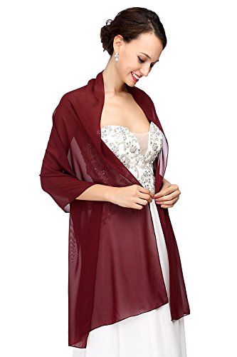 Zechun Chiffon Soft Shawl Charming Evening Dress Stole Bridal Wedding Scarves-Burgundy