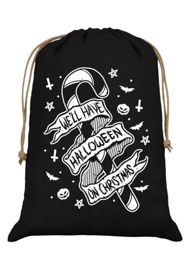 Image of Grindstore We'll Have Halloween on Christmas Black Hessian Santa Sack