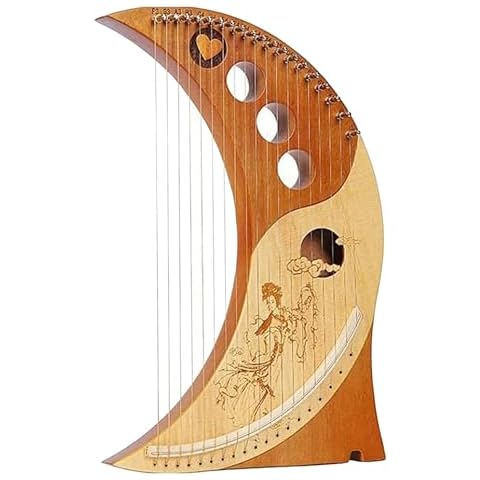 Lyre Harp, Instrument Wood the Moon Harp, 19 String, Tall Knee Harp, 19 Nylon Strings and Solid Wood Body Cover