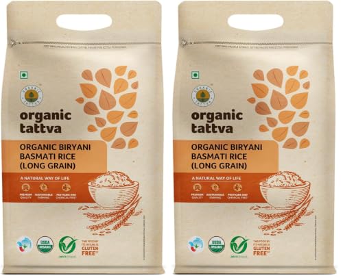 Image of Organic Tattva, Organic Biryani Basmati Gluten Free and Unpolished Rice, 5Kg (Pack of 2)