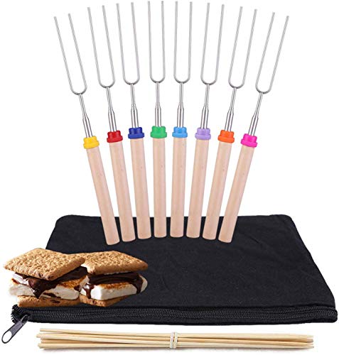 Y-ME Telescoping Marshmallow Roasting Sticks Set of 8 Hot Dog Forks&Smores Skewers Camping