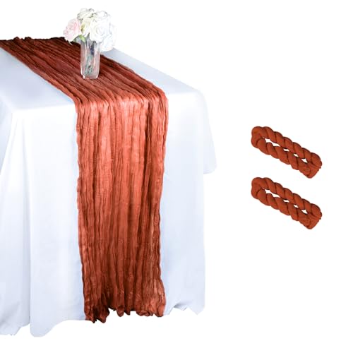 MIAHART 2 Pack Cheesecloth Table Runner，35"x120"Boho Cheese Cloths Table Runners Cheesecloth Gauze Table Runner for Wedding, Party, Birthday Décor (Terracotta)