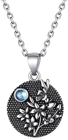 FOCALOOK Vintage Birthstone Necklace for Women Sterling Silver/Gold Plated Birth Flower Pendant Cubic Zirconia Jewellery Personalised Birthday Gifts Valentines Day Gift for Her