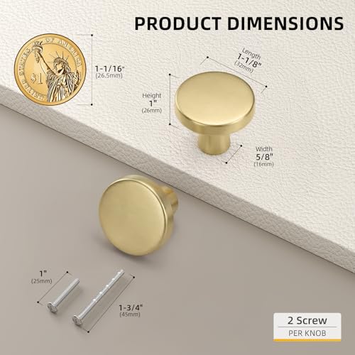 Goldenwarm 20Pack Brushed Gold Drawer Knobs for Cabinets, Gold Dresser Brushed Brass Knobs, Round Gold Hardware for Dresser Drawers by Goldenwarm - Image 2