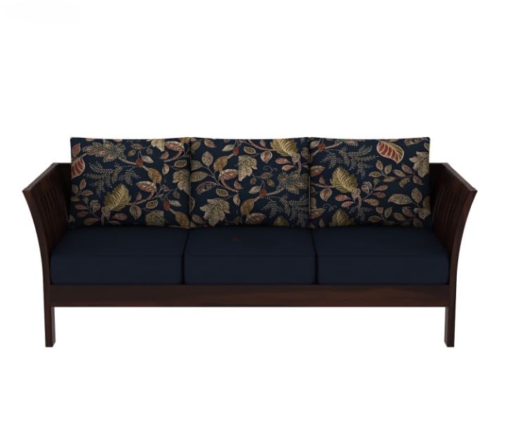 Image of Solid Sheesham Wood 3 Seater Sofa Set with Cushion | Wooden Three Seater Sofa for Home Bedroom Living Room Hall and Office (Walnut Finish)